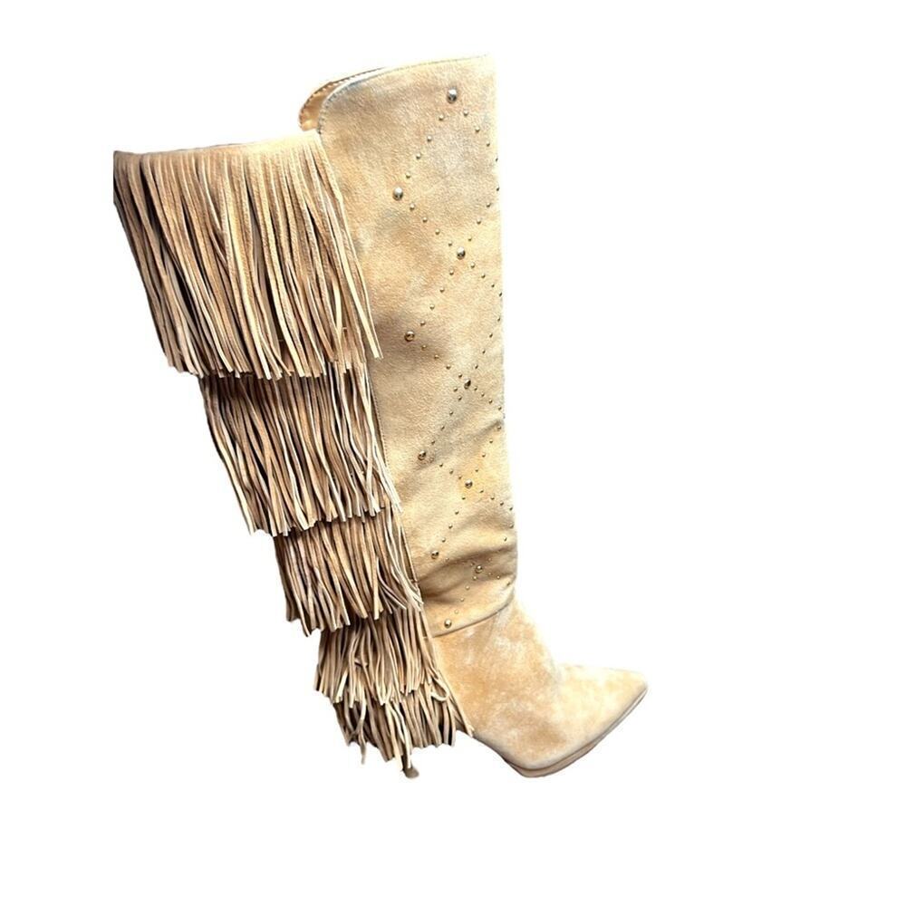 ▶️ Vince Camuto ◀️ Panaryaz Knee High Suede Fringe. Sz 9 - Picture 5 of 17